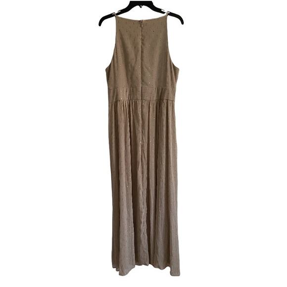 NWT R&M Richards Size 14 Halterneck Gown A-Line Dress Mocha Metallic Thigh Split - Picture 5 of 12